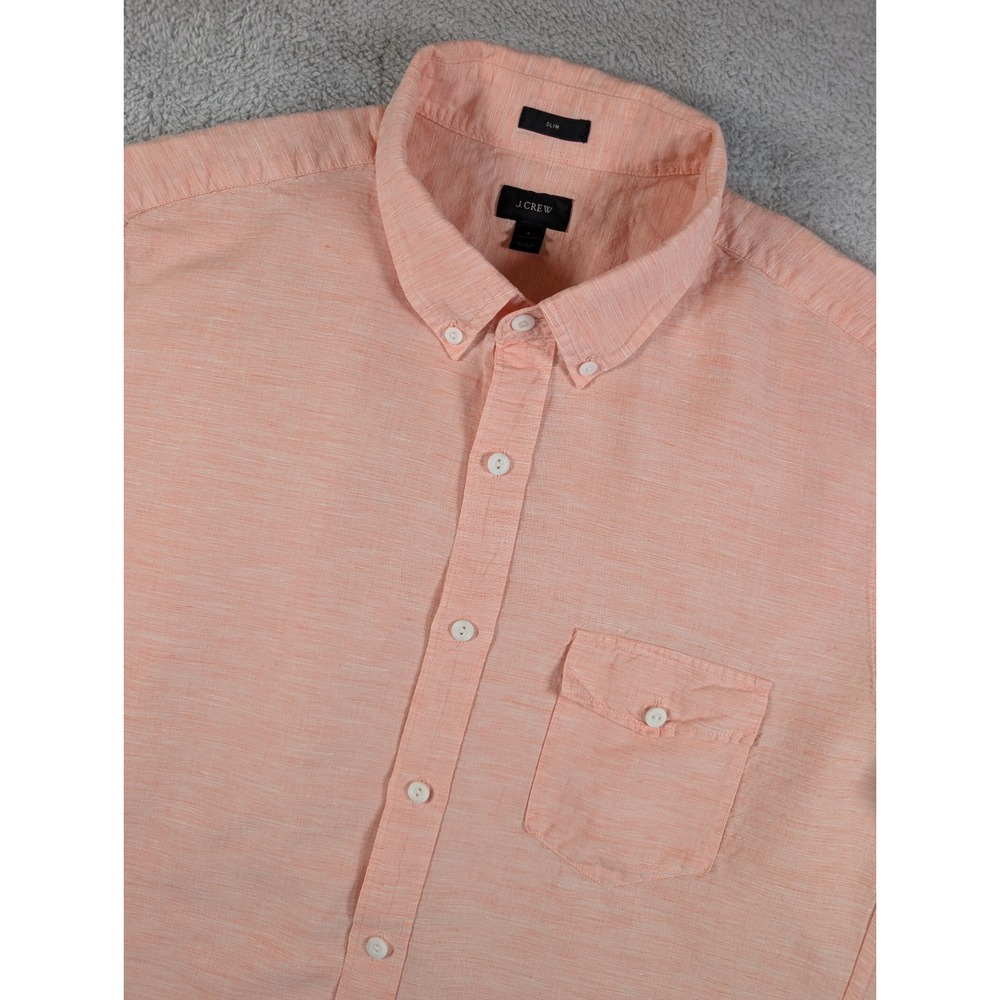 J.Crew Baird McNutt Irish Linen Shirt Mens Large Slim Fit Peach Orange Button Up